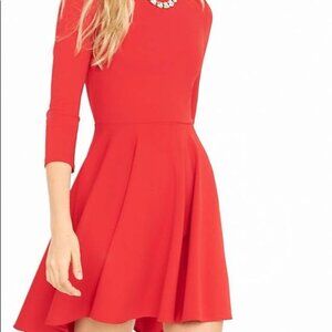 Express Red Crew Neck 3/4 Sleeve Back Zipper Dress XS